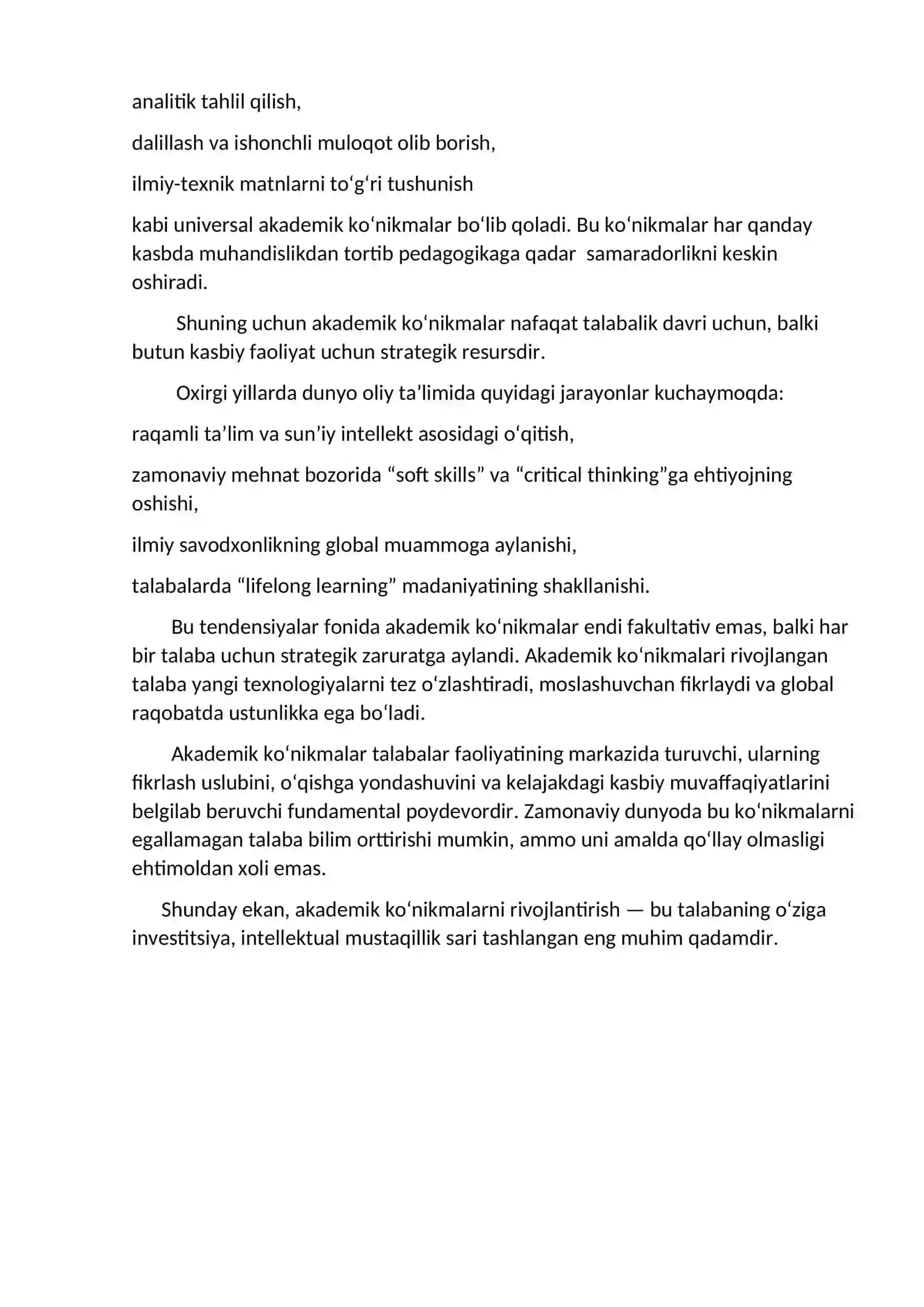 AKADEMIK KO‘NOKMALARNING TALABALAR FAOLIYATIDAGI AHAMIYATI VA DOLZARBLIGI 2