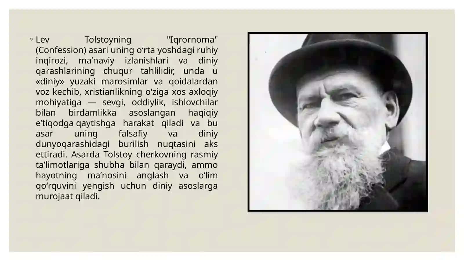Lev Tolstoyning "Iqrornoma" asaridagi diniy eʼtiqodlarni tahlil etish 2