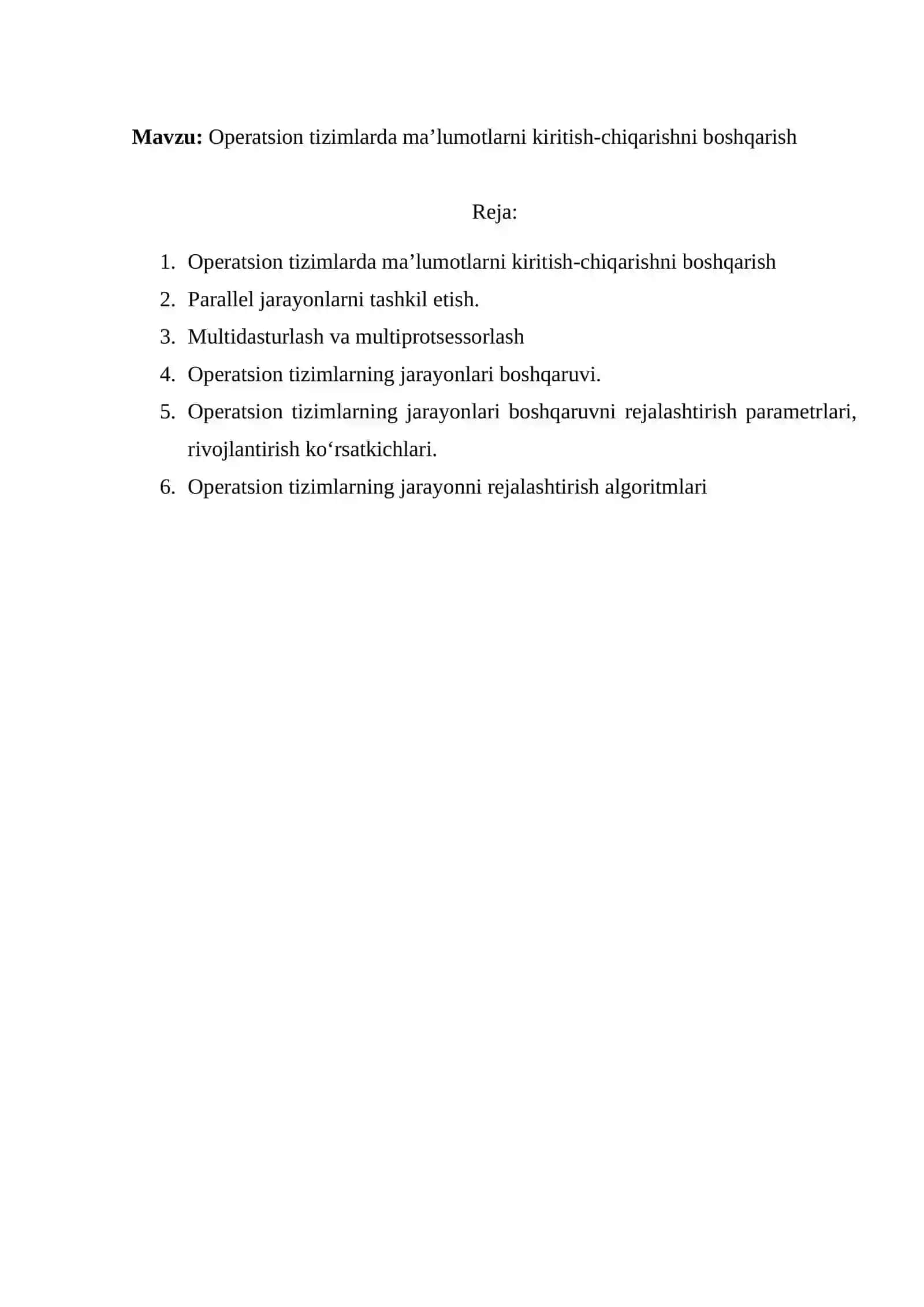Operatsion tizimlarda ma’lumotlarni kiritish-chiqarishni boshqarish 2