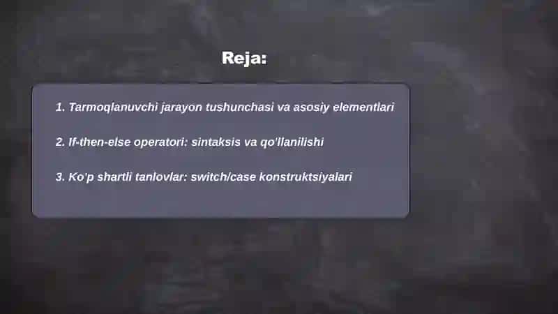 Tarmoqlanuvchi jarayonlarni tashkil etish(Algoritm va dastur). 2
