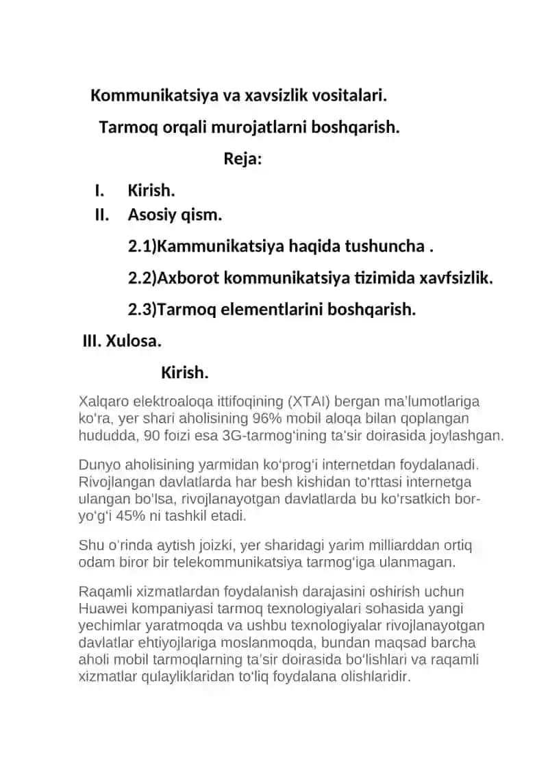Kommunikatsiya va xavsizlik vositalari 2