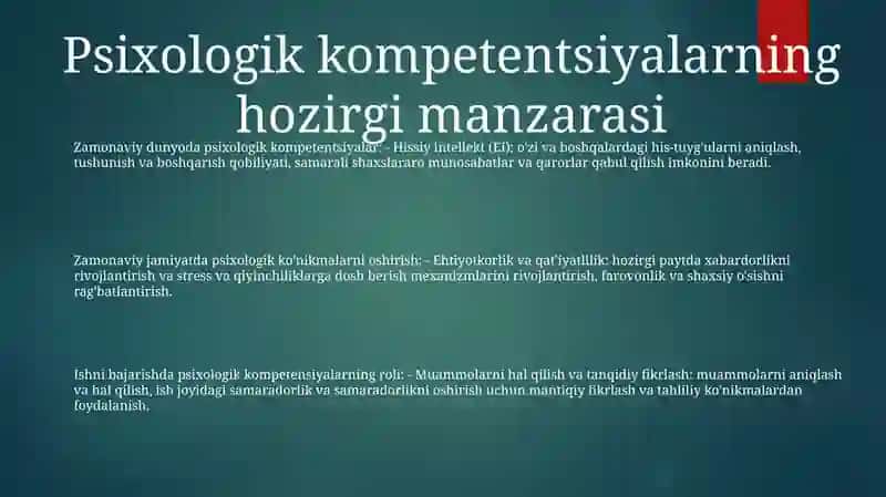 Zamonaviy Kunikmalar Psixolog Saradorligini Oshirishda 2
