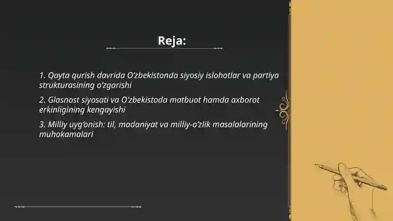 Qayta qurish yillarida O‘zbekistondagi ijtimoiy-siyosiy vaziyat 2