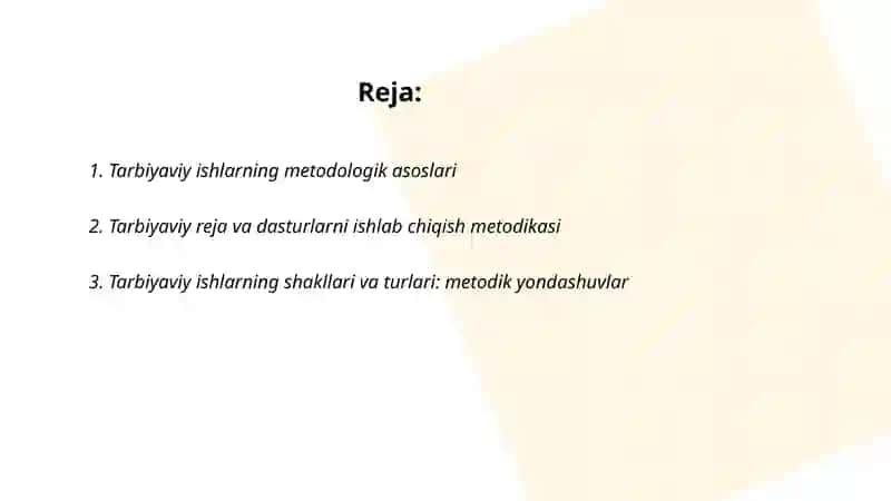 Tarbiyaviy ishlar metodikasi fanidan taqdimot tayyorlash 2