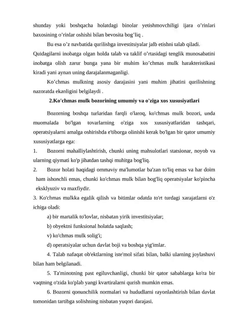 Ko‘chmas mulk bozorining asosiy xususiyatlari bilan tanishish 2