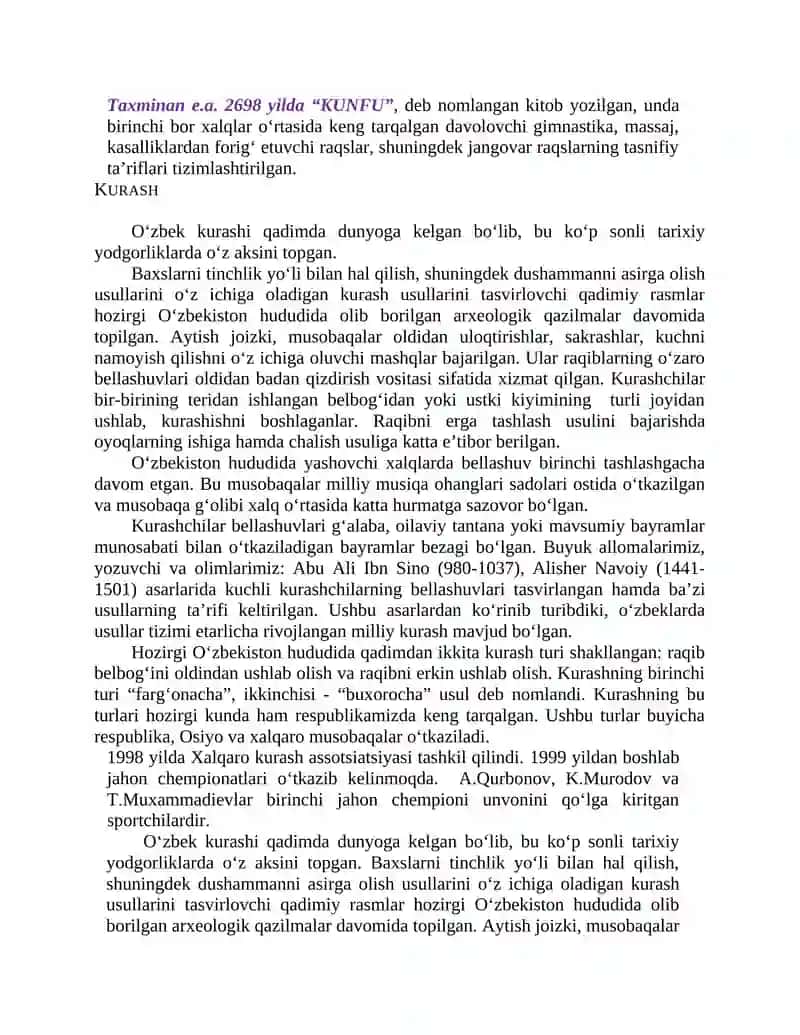 Milliy kurash va belbog‘li kurashi rivojlanish tarixi 2