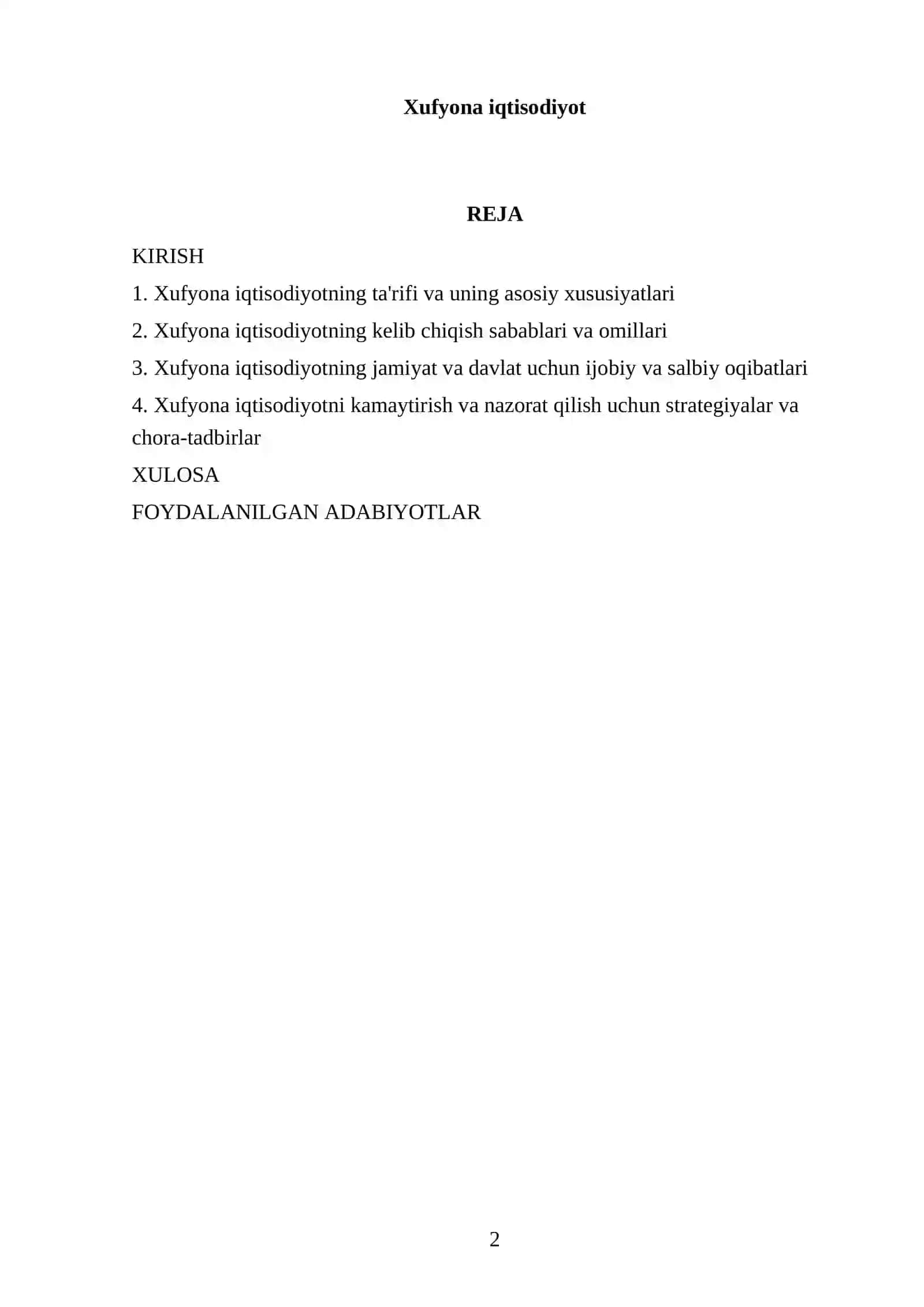 Xufyona iqtisodiyot 2
