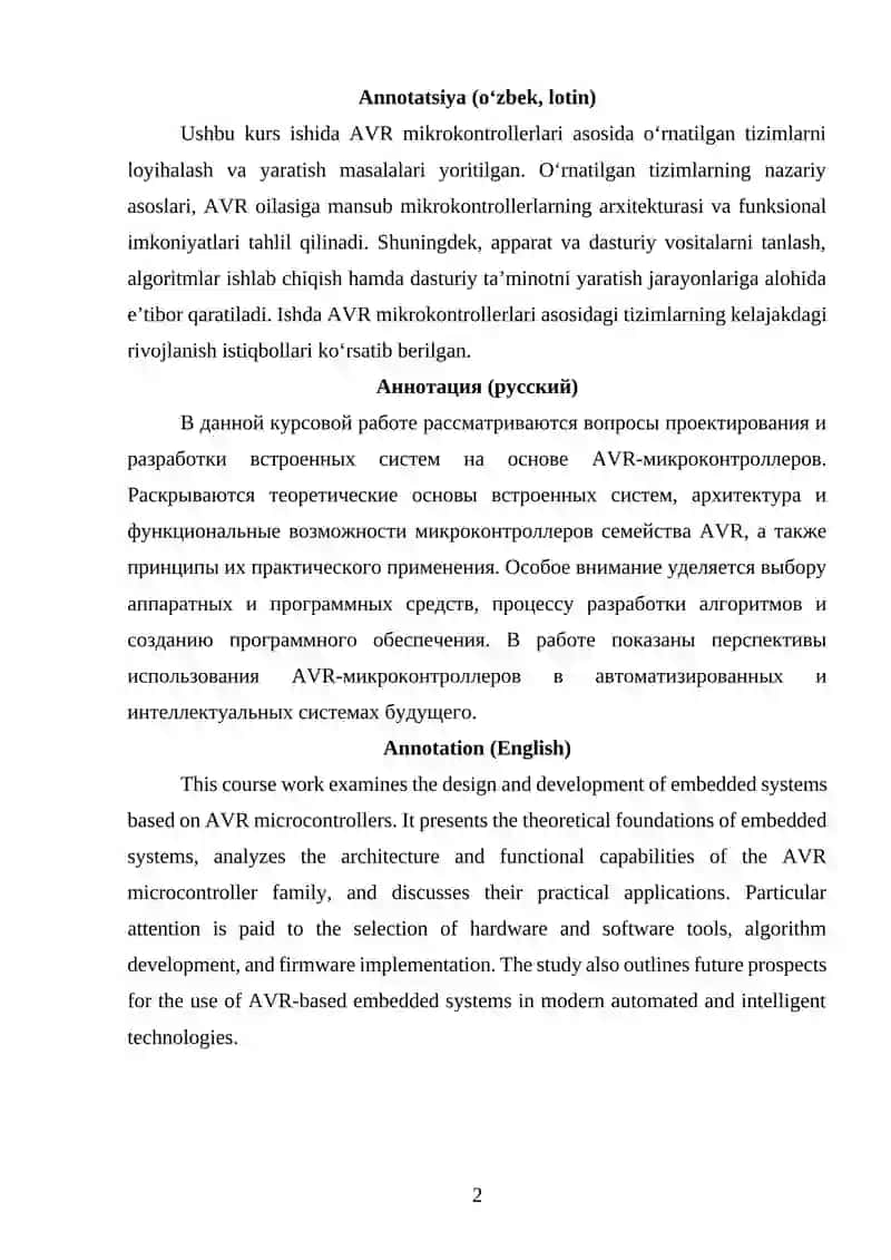 AVR MIKROKONTROLLERLARI ASOSIDA O‘RNATILGAN TIZIMLARNI YARATISH 2