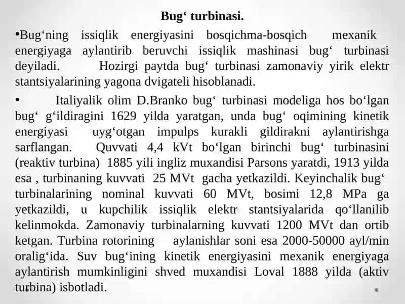 Bug’ turbinali qurilmalar va ularning qo’llanilishi 2