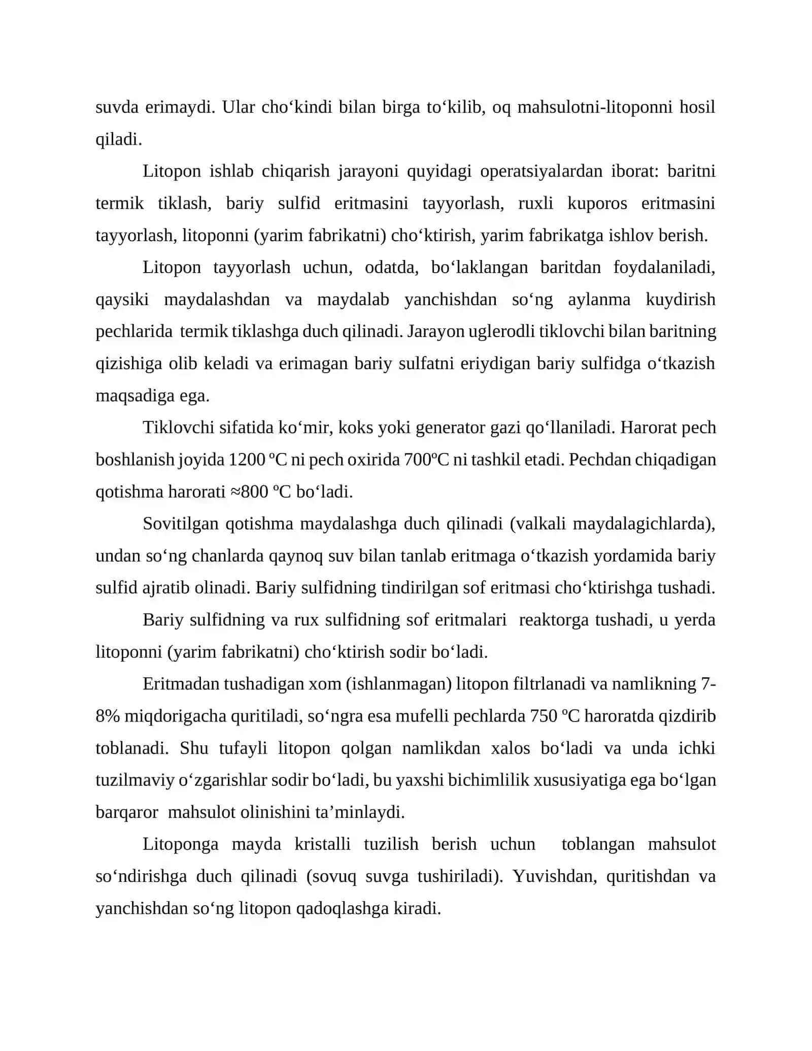 Yanchilgan barit, litopon, barit tuzlari va preparatlarini ishlab chiqarish 2