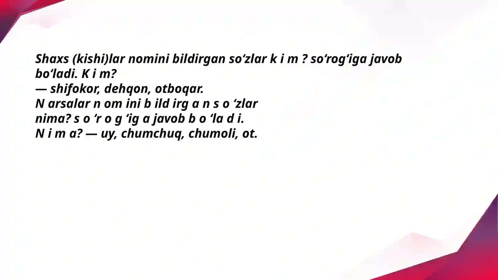 Shaxs va Narsa nomini bildirgan soʻzlar 2