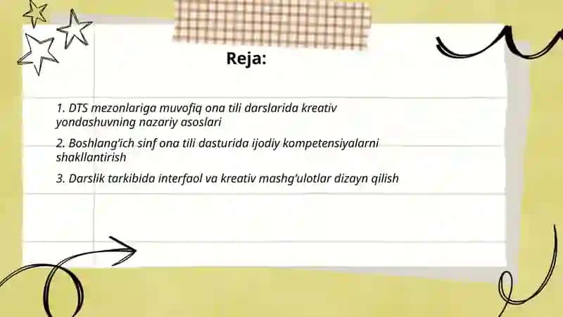 Boshlangʻich sinf ona tili DTS, dastur va darsliklarida kreativ yondashuv 2