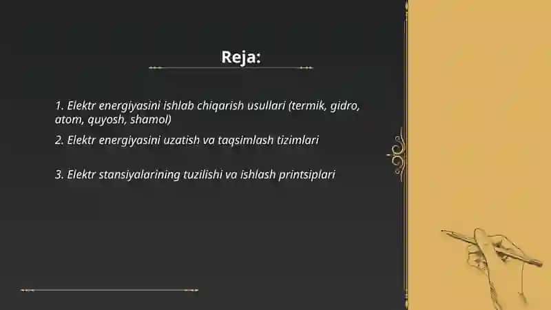 Elektr energiyani va xalq xoʻjaligida ishlatilishi 2