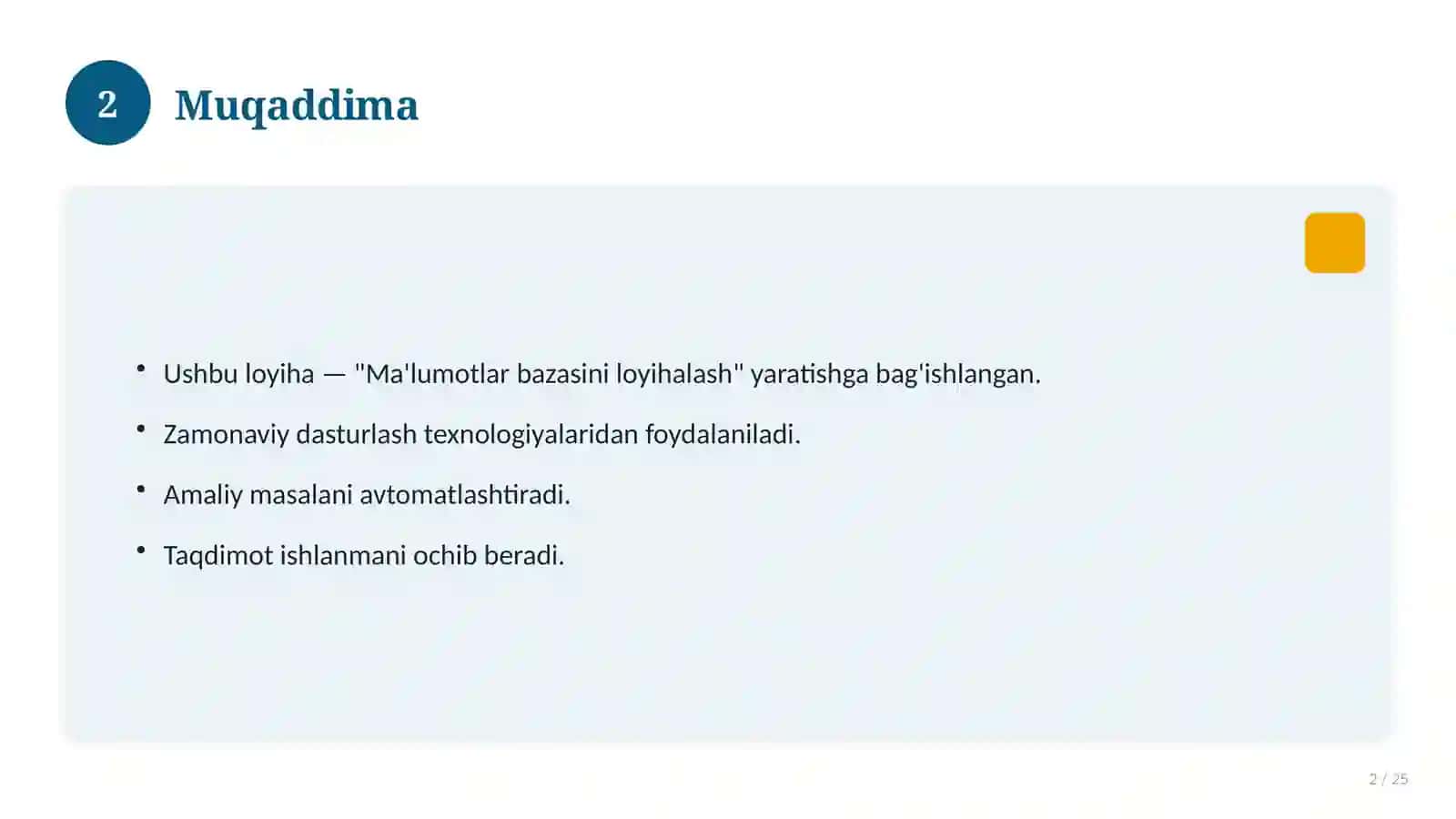 Ma'lumotlar bazasini loyihalash 2