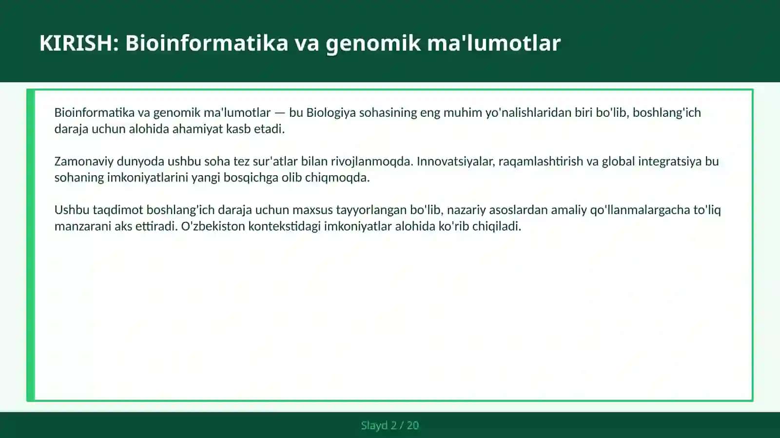 BIOINFORMATIKA VA GENOMIK MA'LUMOTLAR 2