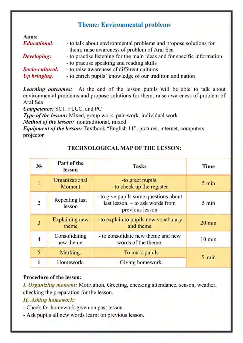 11-sinflar uchun "Environmental problems " nomli dars ishlanma 2