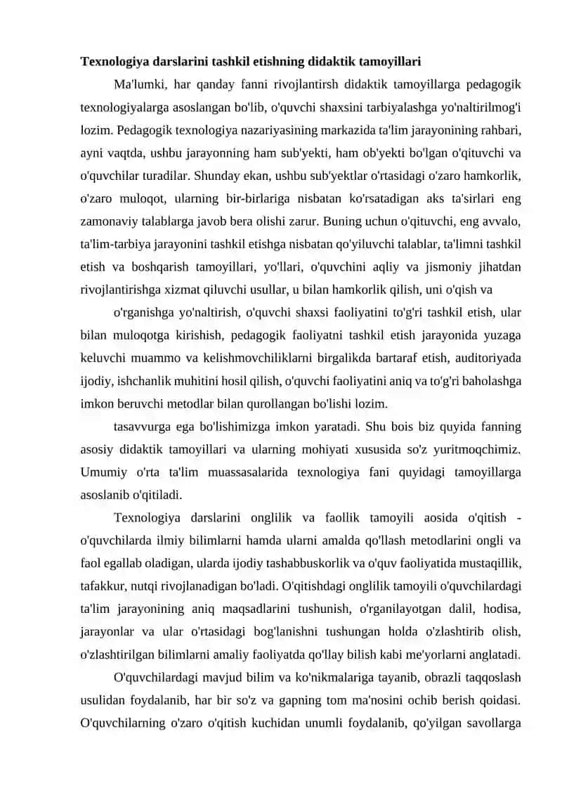 Texnologiya ta`limining didaktik tamoyillari va ularning ta`limdagi o`rnini aniqlash 2