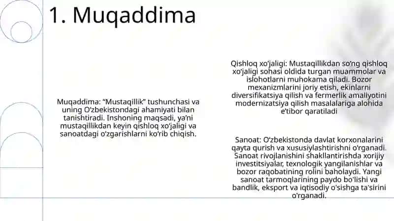 Mustaqillik Yillarida Qishloq Xo‘Jaligi Va Sanoat Sohasidagi O‘Zgarishlar 2