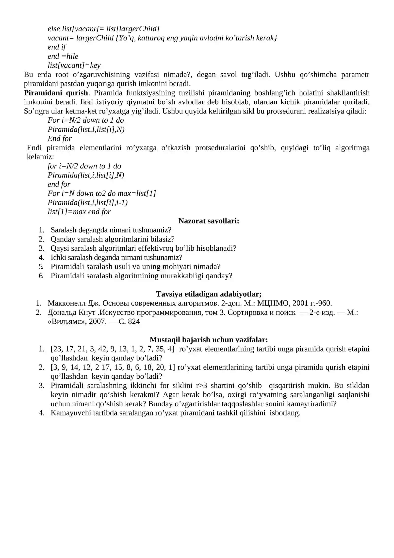 Piramidali saralash algoritmi 2