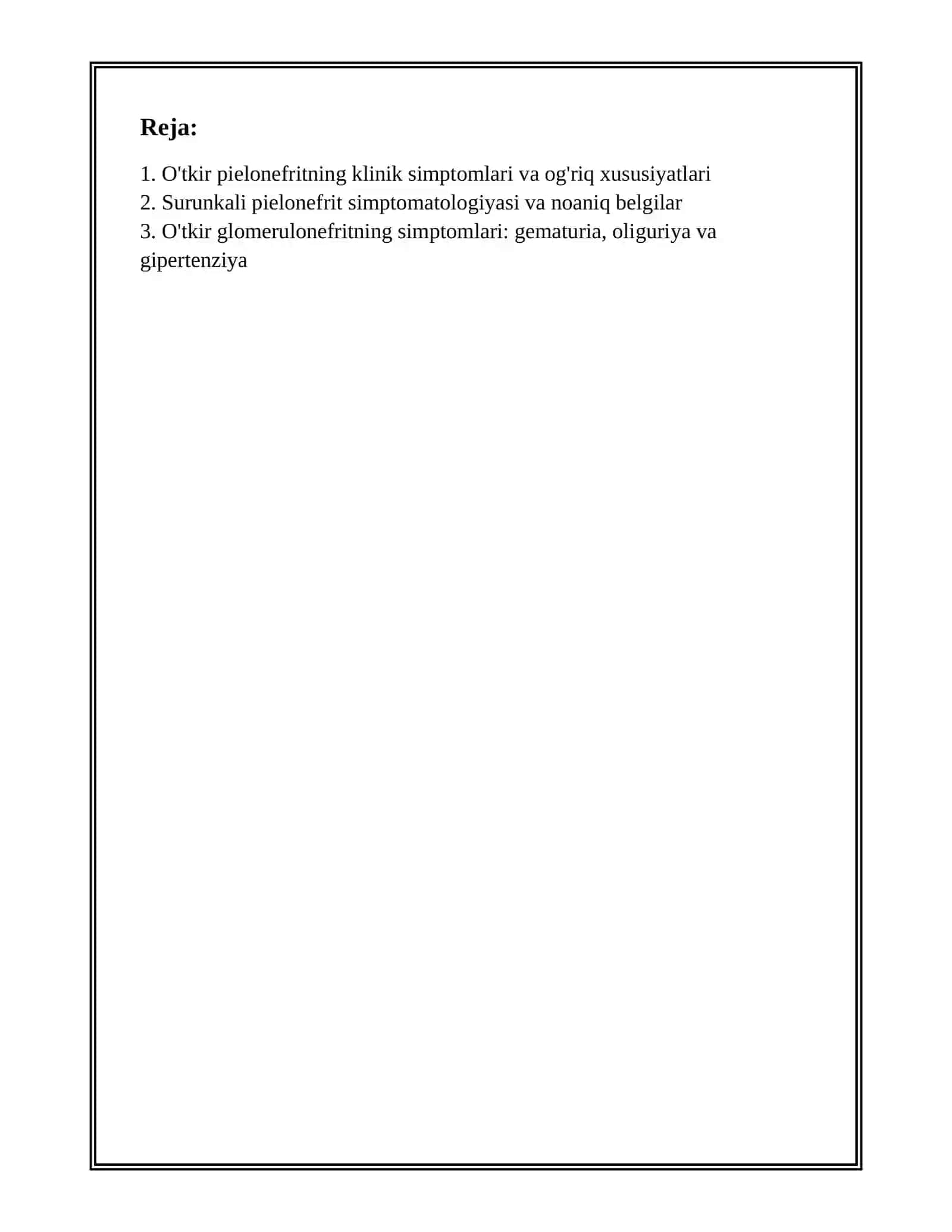 O'TKIR VA SURUNKALI PIELONEFRIT VA GLOMERULONEFRIT SIMPTOMATOLOGIYASI VA DIAGNOSTIKASI 2