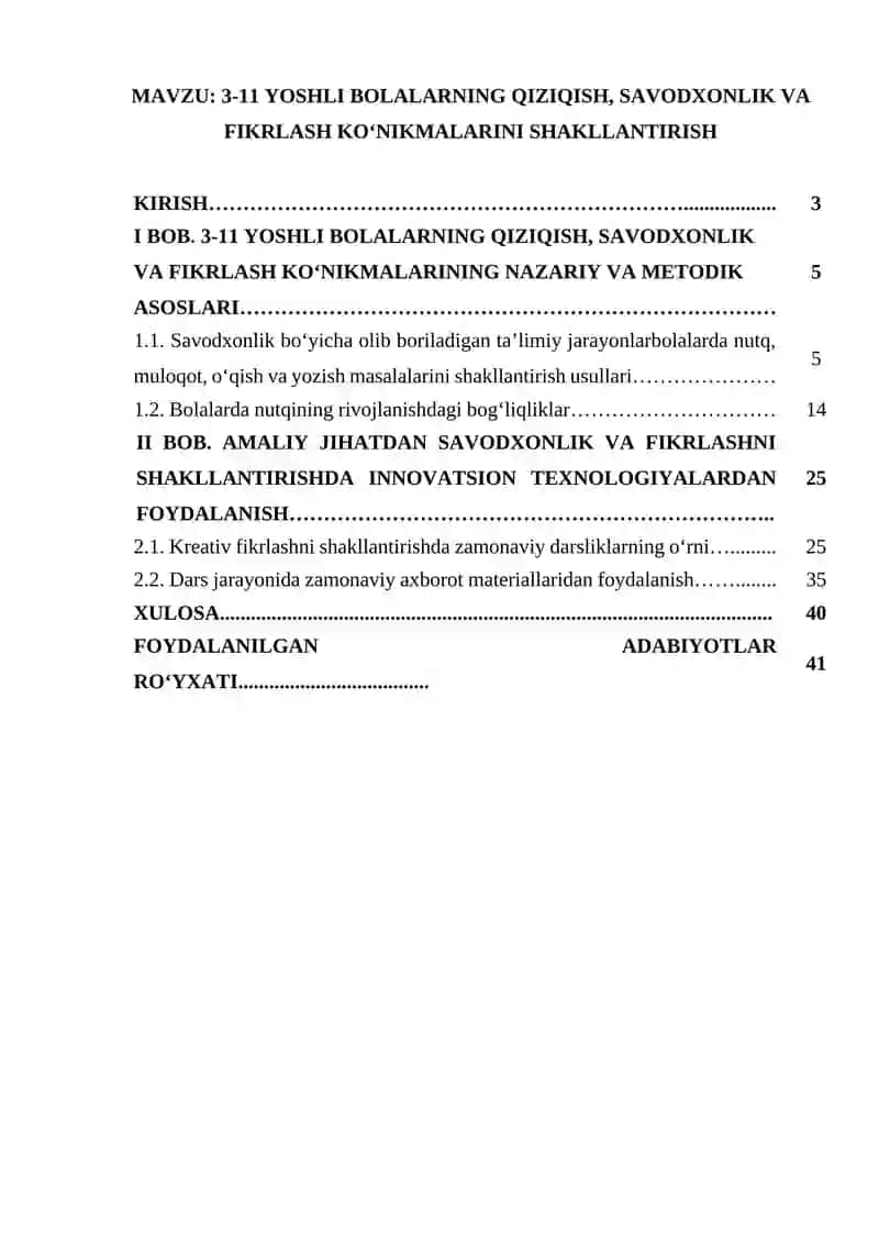 3-11 YOSHLI BOLALARNING QIZIQISH, SAVODXONLIK VA FIKRLASH KO‘NIKMALARINI SHAKLLANTIRISH 2