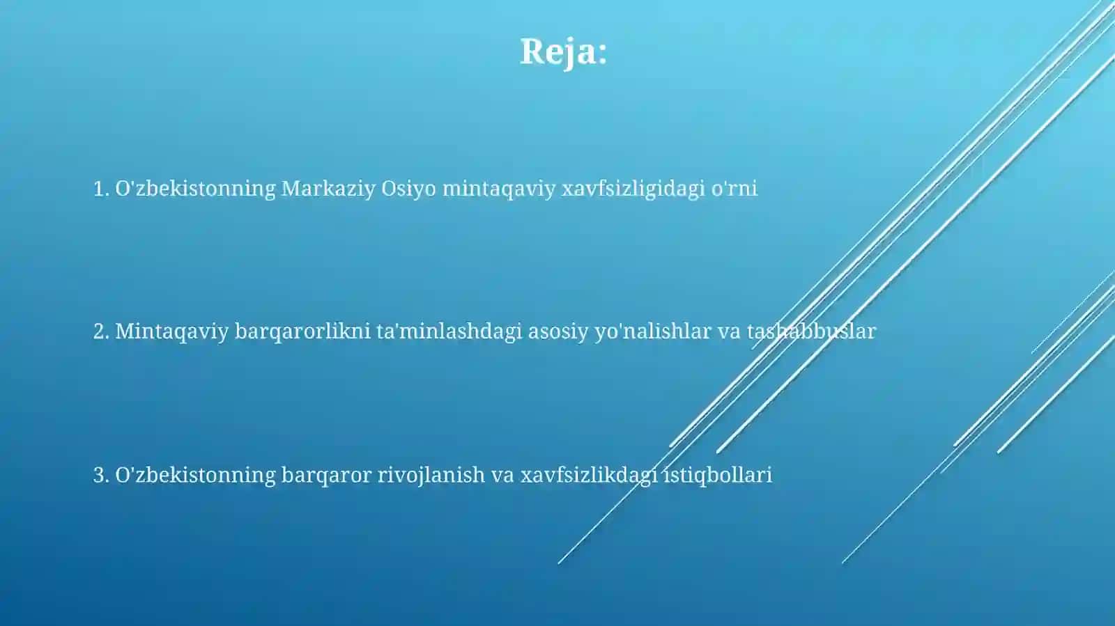 Oʻzbekistonning Markaziy Osiyodagi Tinchlikvabarqarorliknita’minlashdagiurni 2