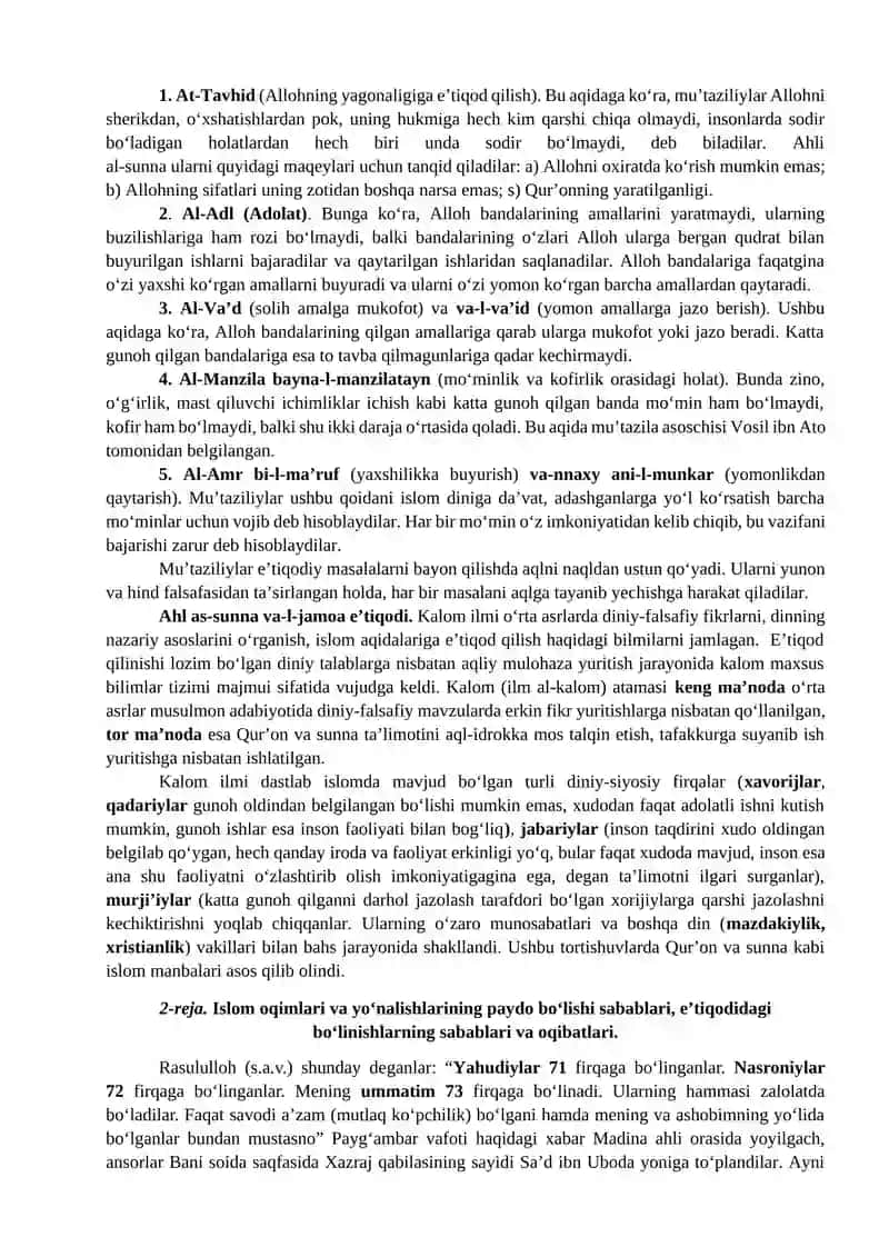 Kalom ilmining shakllanishi. Ilk aqidaviy adabiyotlarning islom 2