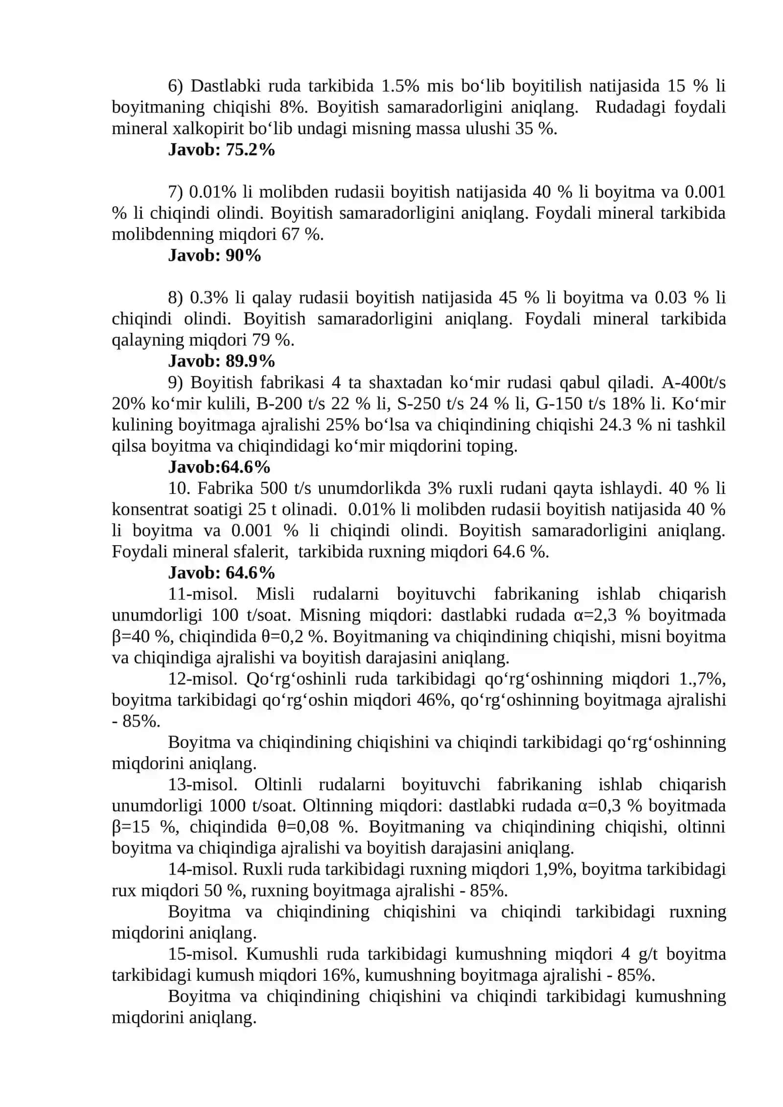 GRAVITATSIYA USULIDA BOYITISHNING TEXNOLOGIK KO‘RSATKICHLARINI HISOBLASH 2