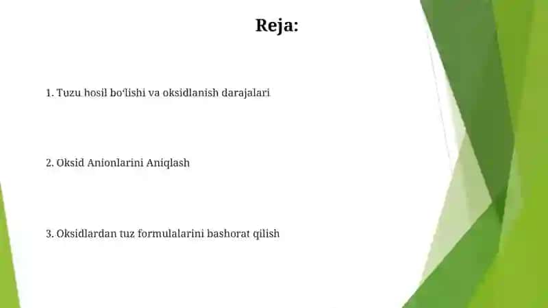 Tuzlar formulalarini tegishli oksidlar formulalari bilan bogʻliqligi 2