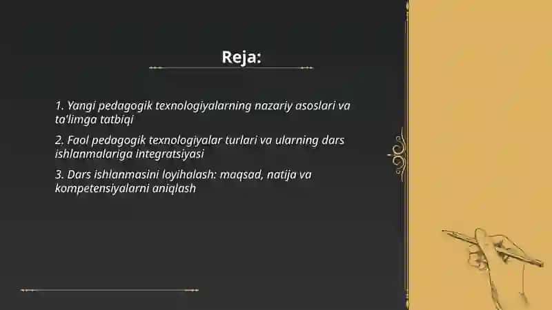 Yangi pedagogik texnologiya va faol ped texnologiyalar yordamida dars dars ishlamalari tuzish va tahlil qilish 2