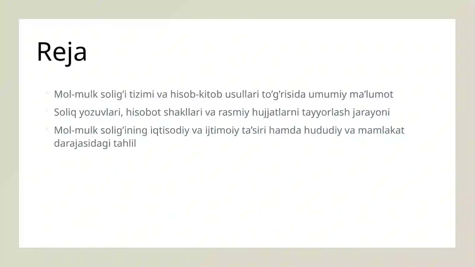 Mol-mulk solig’i hisobotlari 2