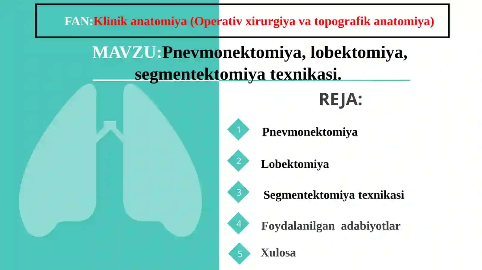 Pnevmonektomiya,lobektomiya, segmentektomiya texnikasi 2