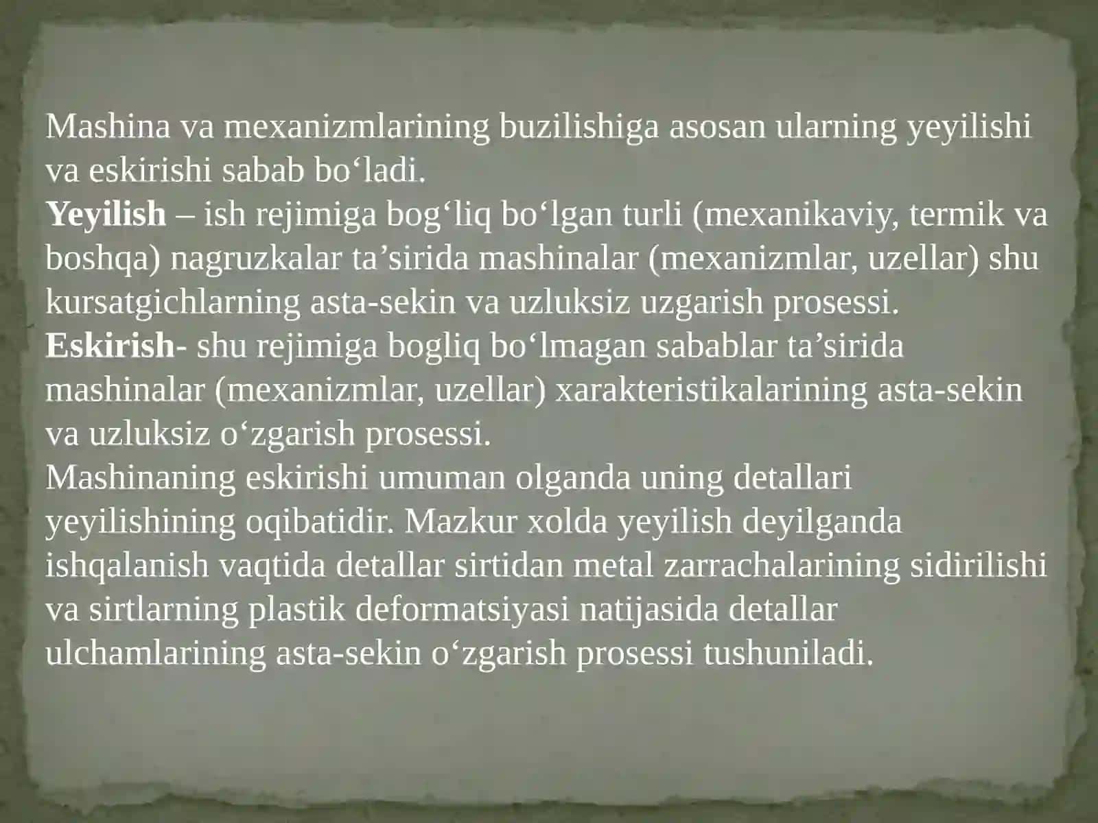 Mashinadetallarining nuqsonlari va unga ishlov berish texnologiyasi 2