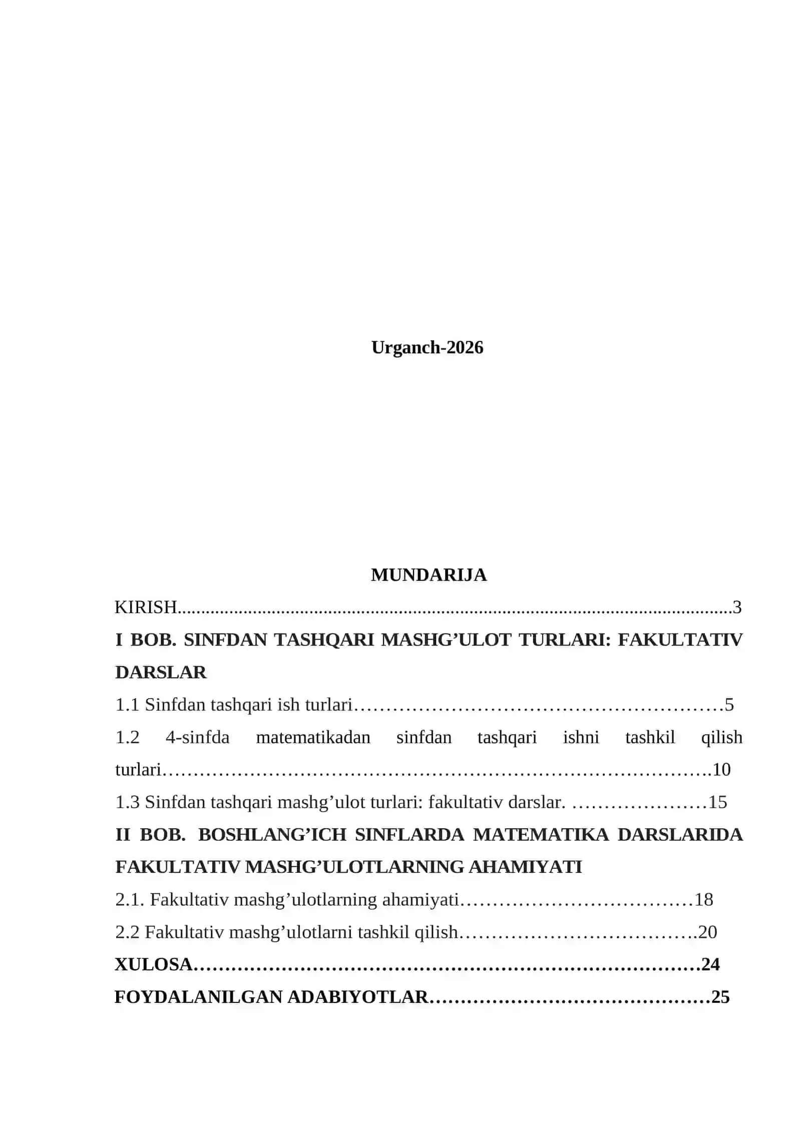 4 - SINFDA O‘QUVCHILARNING SINFDAN TASHQARI ISHLARINI TASHKIL QILISH METODIKASI 2