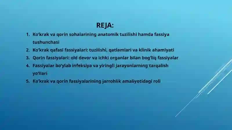 Ko‘krak va qorin fassiyalari 2