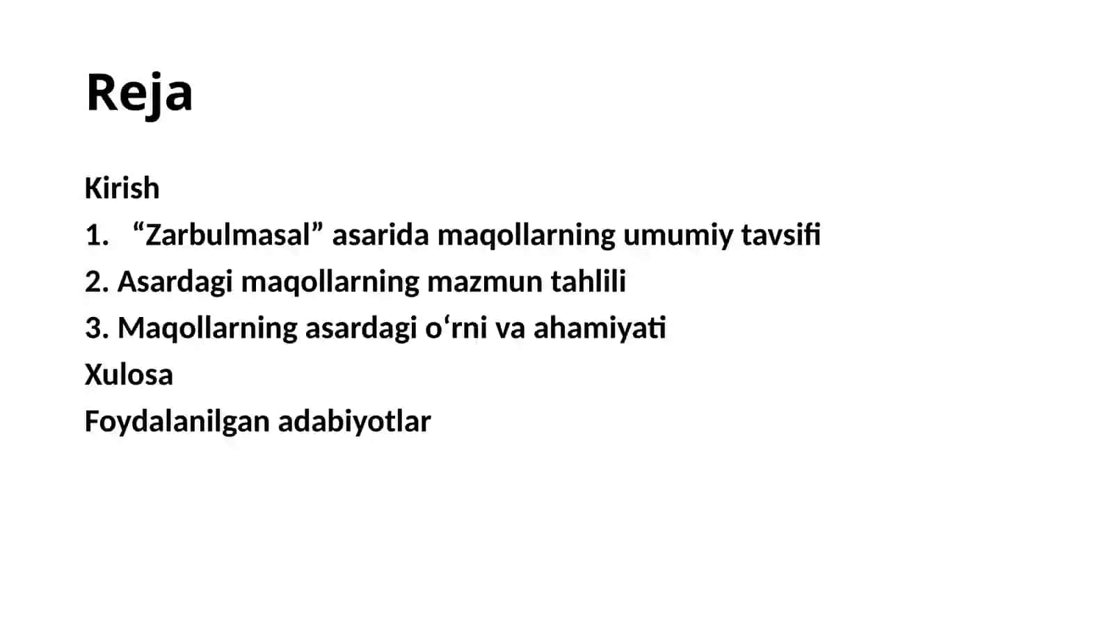 “Zarbulmasal” asarida maqollarning umumiy tavsifi 2