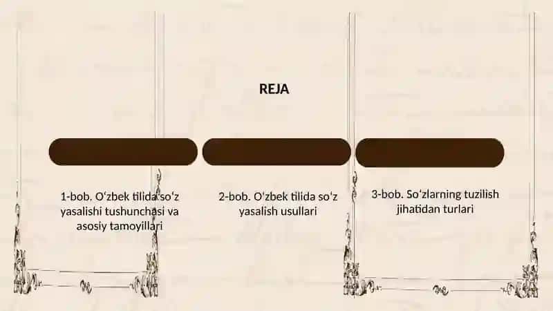 O`zbek tilida soz yasalishi. Sozlarning tuzilish jihatidan turlari. 2
