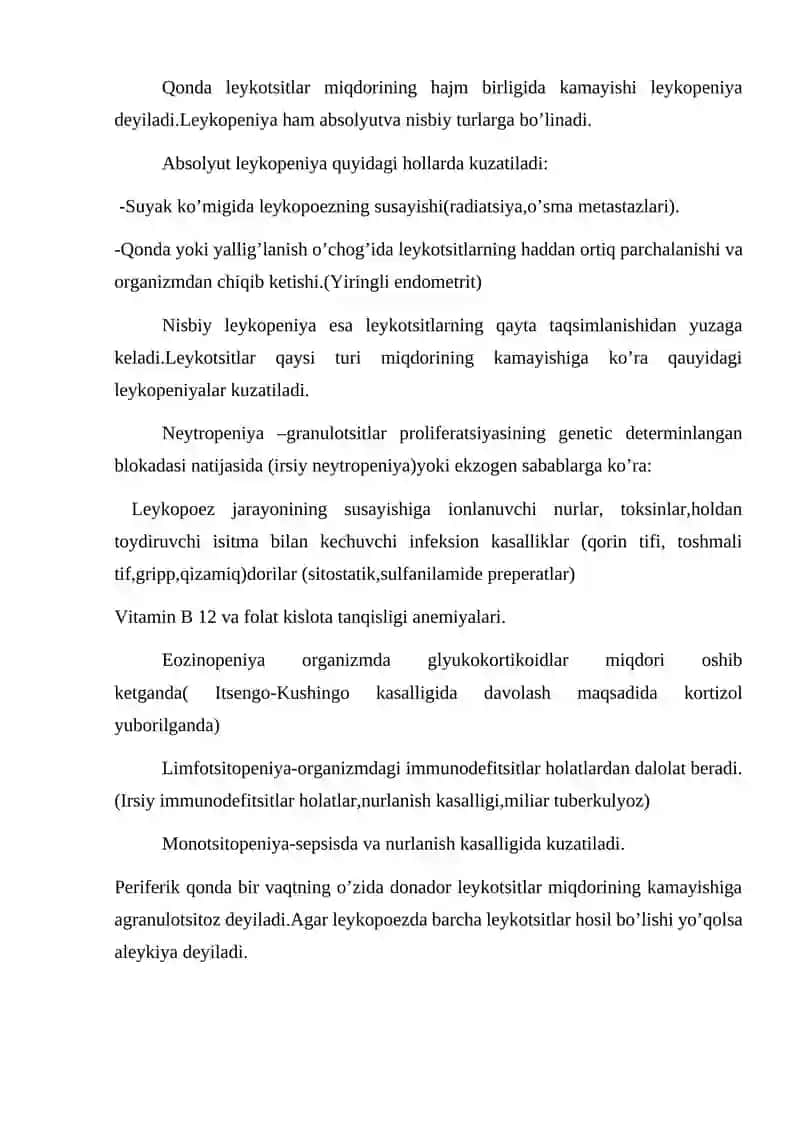 Leykotsitoz.Leykopeniya.Leykopoid reaksiyalar 2