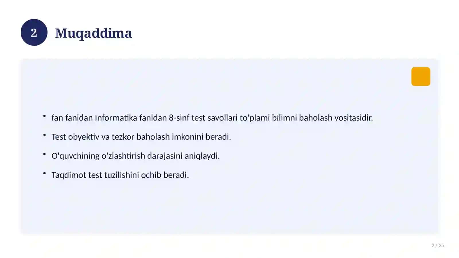 Informatika fanidan 8-sinf test savollari to'plami 2