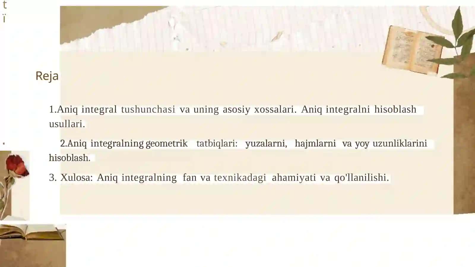 Aniq Integral: Tushuncha va Asosiy Xossalari 2