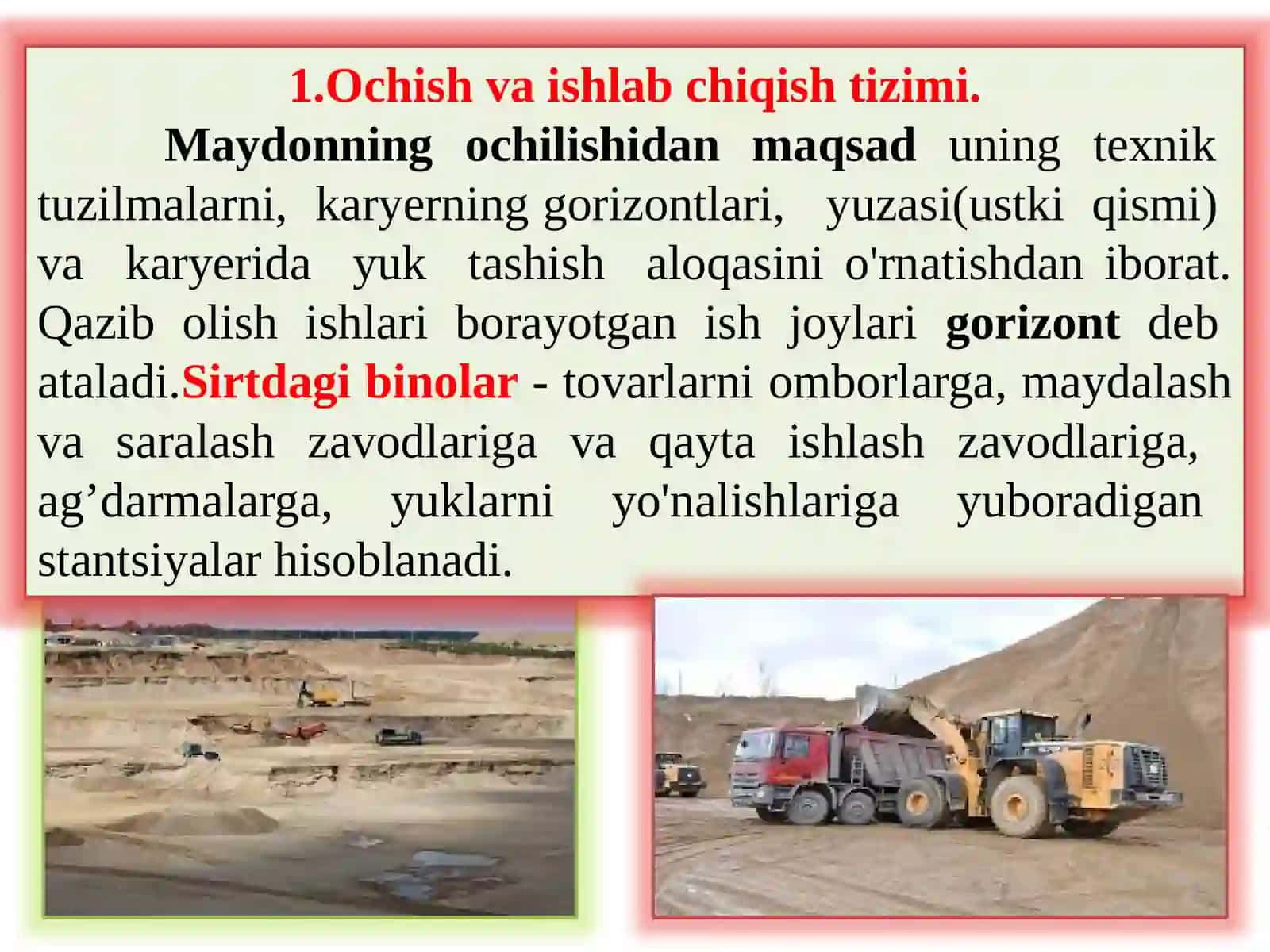 Noruda qurilish foydali qazilma konlarini ochiq usulda qazib olish to‘g‘risida malumotlar 2