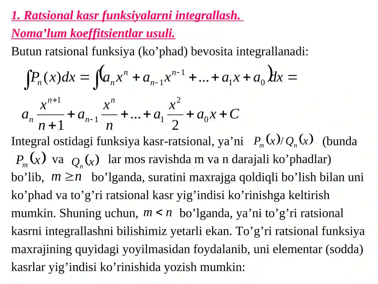 9-Ma’ruza. Kasr ratsional funksiyani integrallash 2