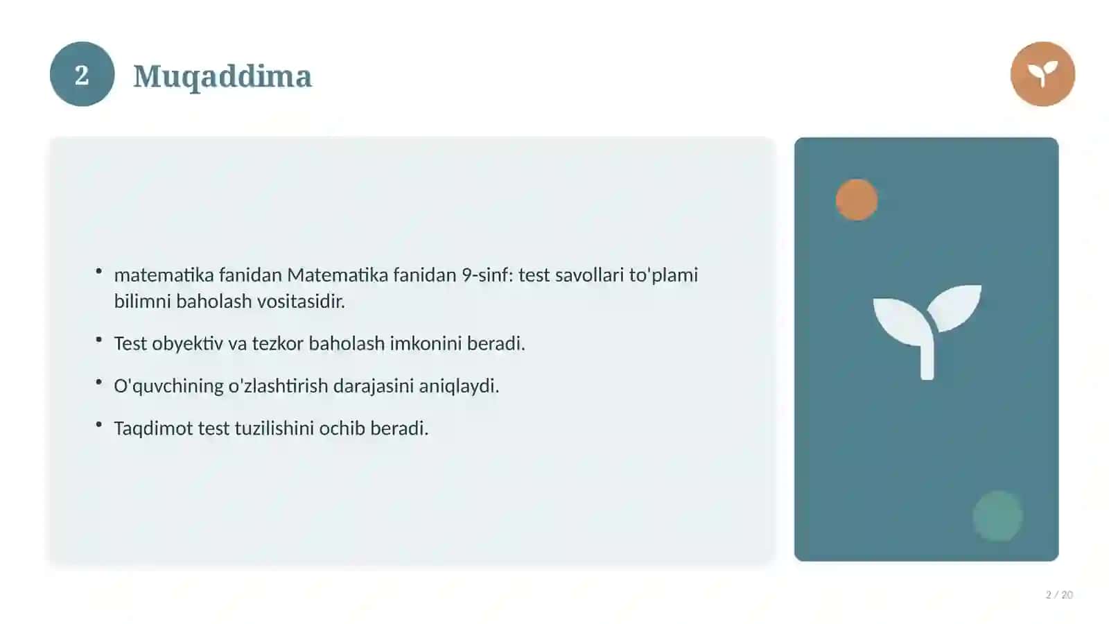 Matematika fanidan 9-sinf: test savollari to'plami 2