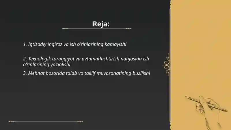 Ishsizlikning kelib chigish sabablari va namoyon bo' lish shakilari 2