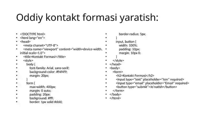 Oddiy kontakt formasi yaratish 2