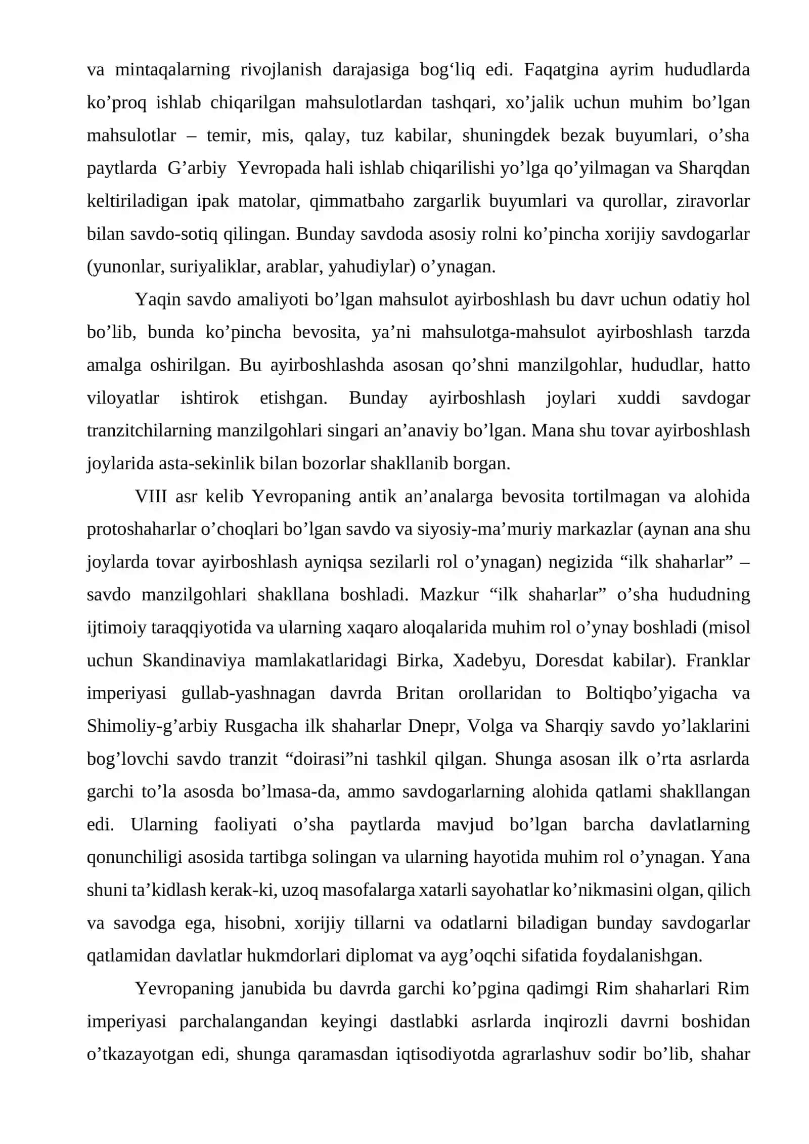 Oʻrta asr Yevropa shaharlarining paydo boʻlishi, oʻrta asr shaharlarida sex, hunarmandchilik va savdo munosabatlarining rivojlanishi 2