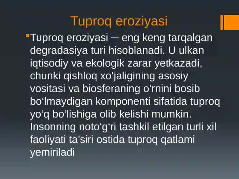 Tuproq eroziyasi, sho’rlanishi va tuproq muhofazasi. 2