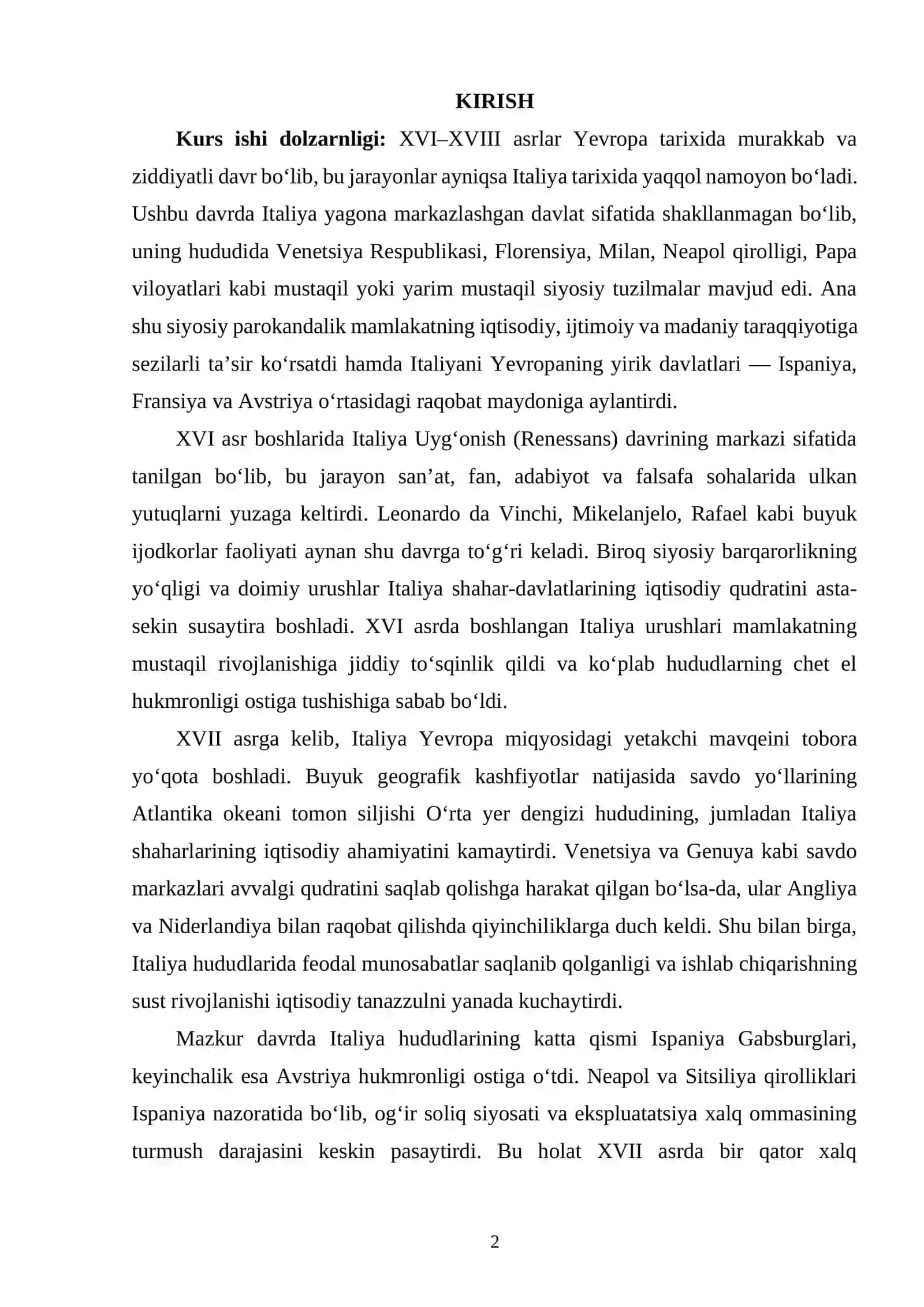 XVI–XVIII asrlarda Italiya 2