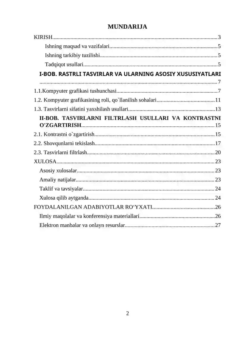 Rastrli tasvirlarni qayta ishlash usullari: Filtirlash, kontrastni o'zgartirish va shovqinni tekislash 2