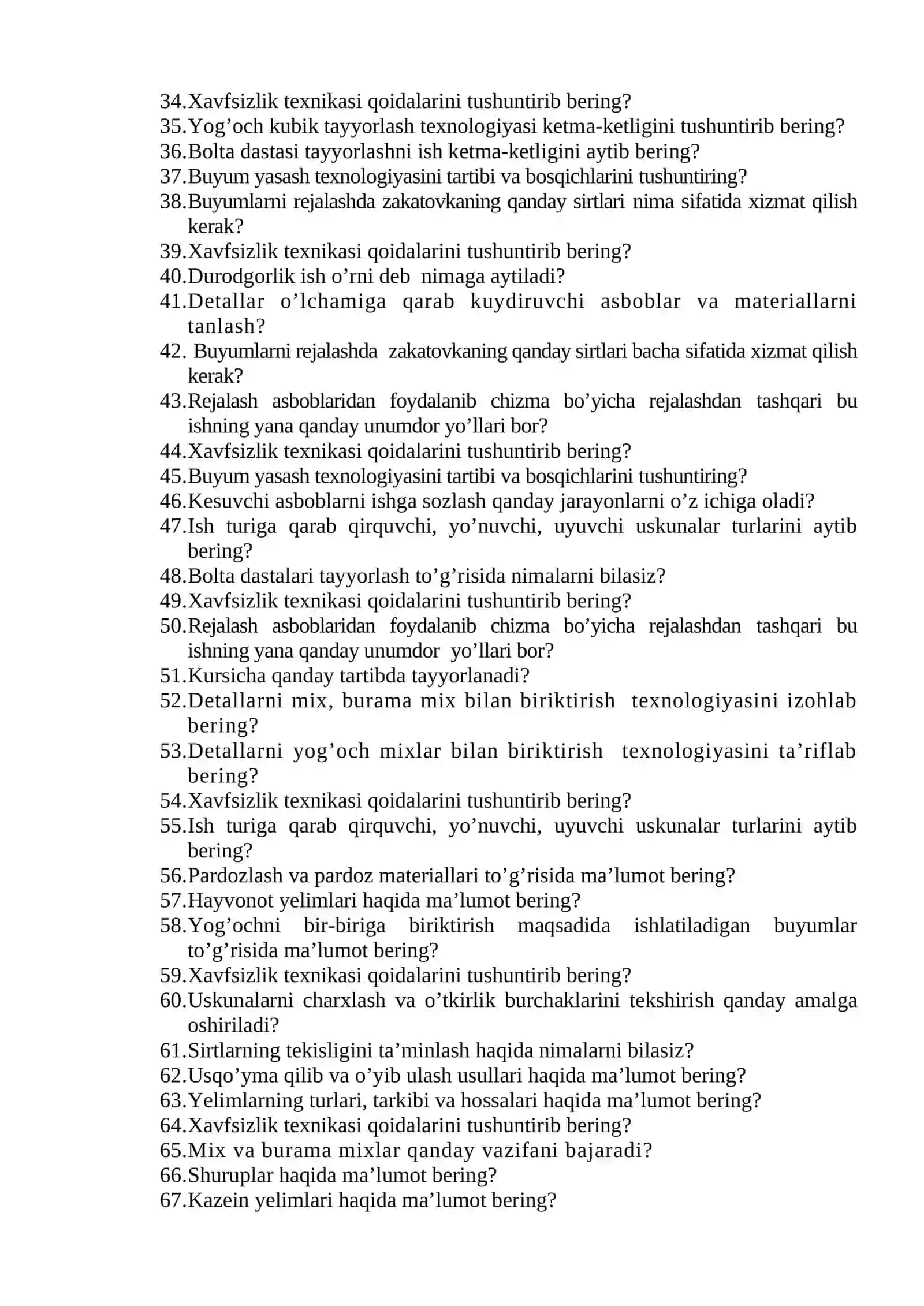 METALL VA METALLMAS BUYUMLARGA ISHLOV BERISH TEXNOLOGIYASI FANIDAN YAKUNIY NAZORAT SAVOLLARI 2
